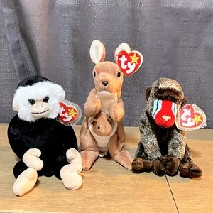 Ty Beanie Babies Pouch, Mooch, and Cheeks.